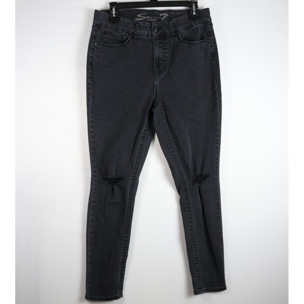 Seven7 Jeans Women's Size 12 Black Denim High Rise Skinny Dark Wash